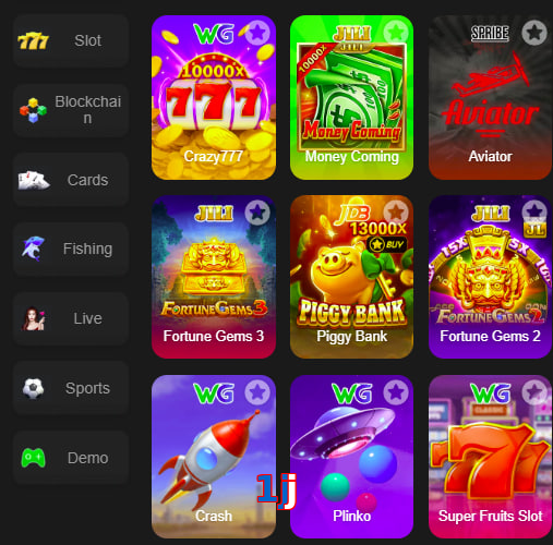 Main screen of 1Jj game page for PK players